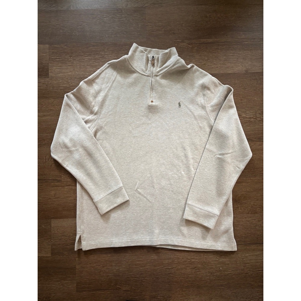 Polo Ralph Lauren Sweater Men 2XL XXL Tan Quarter Zip Pull Over Pony Logo Cotton